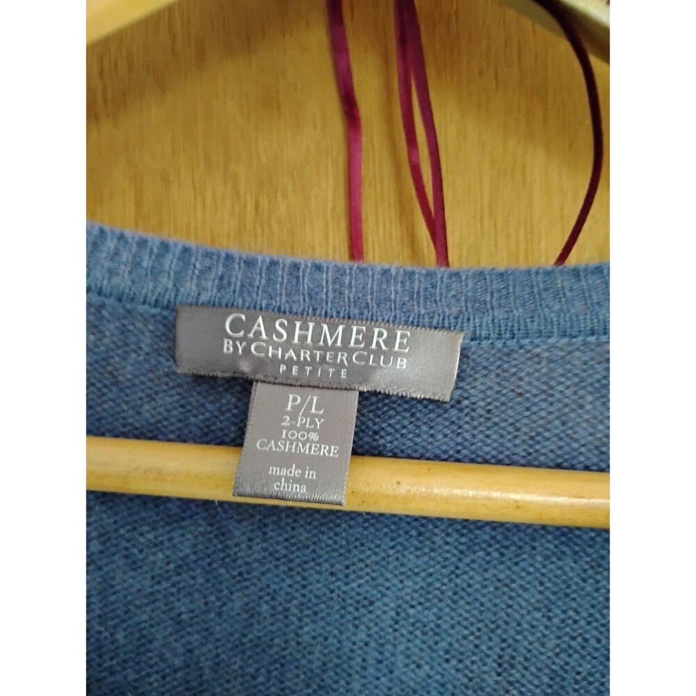 Cashmere By Charter Club Light Baby Blue V neck Pullover Sweater Sz Petite Large - Picture 2 of 13